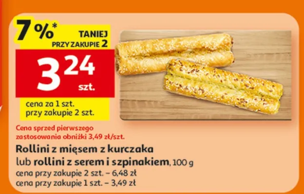 Rollini z mięsem z kurczaka lub rollini z serem i szpinakiem promocja w Auchan