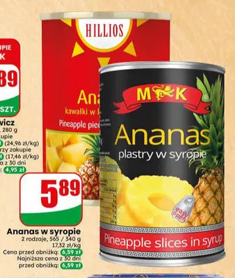 Ananas plastry w syropie MK promocja w Dino