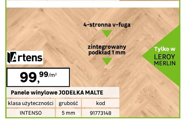 Panele winylowe Artens Jodełka Malte 5 mm Intenso promocja w Leroy Merlin