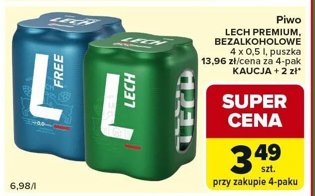 Piwo Lech Premium, bezalkoholowe puszka promocja w Carrefour Express