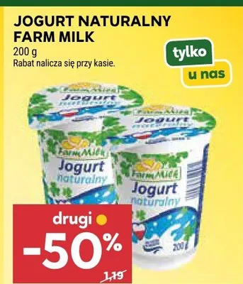 Jogurt naturalny Farm Milk promocja w Stokrotka