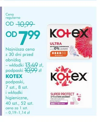 Wkładki higieniczne Kotex promocja w Super-Pharm