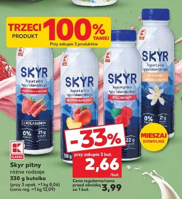 Skyr pitny K-Classic truskawka-rabarbar promocja w Kaufland