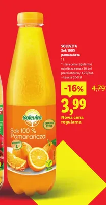 Sok pomarańcza Solevita 100% promocja w Lidl