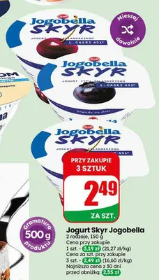 Jogurt Skyr Jogobella jagoda promocja w Dino