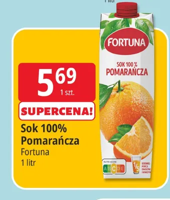 Sok 100% Pomarańcza Fortuna promocja w Leclerc