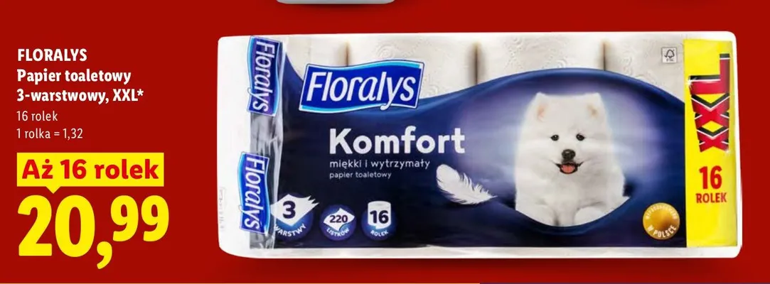 Papier toaletowy Floralys Komfort 3-warstwowy XXL promocja w Lidl