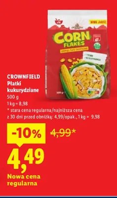 Płatki kukurydziane Crownfield promocja w Lidl
