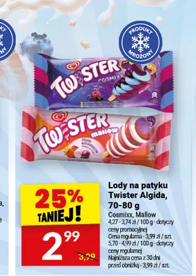 Lody na patyku Twister Algida Cosmixx promocja w Twój Market
