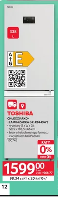 Chłodziarko-zamrażarka Toshiba GR-RB449WE promocja w Selgros