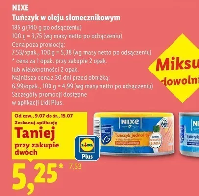 Tuńczyk w oleju słonecznikowym Nixe promocja w Lidl