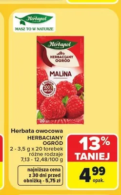 Herbata owocowa Herbapol Herbaciany Ogród Malina promocja w Carrefour Market
