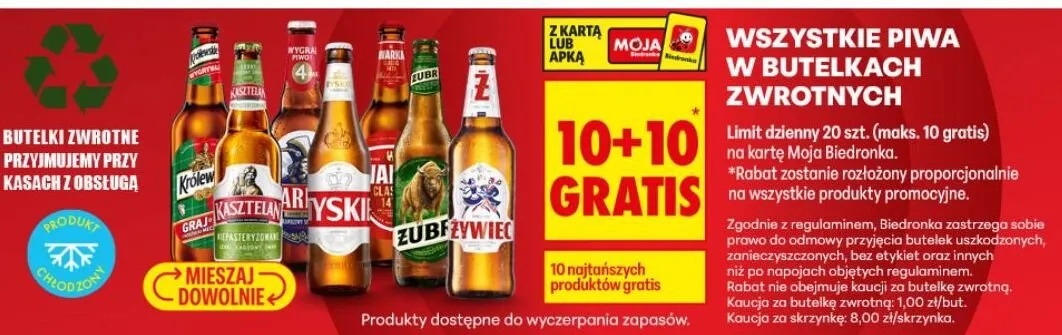 Wszystkie piwa w butelkach zwrotnych promocja w Biedronka