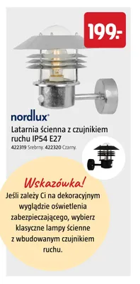 Latarnia ścienna z czujnikiem ruchu IP54 E27 Nordlux promocja w Jula