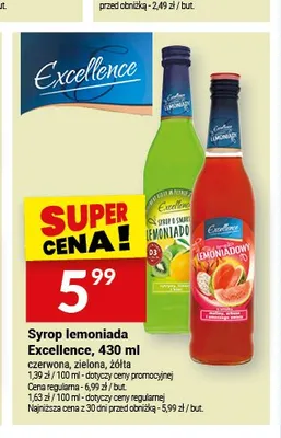 Syrop lemoniada żółta Excellence 430 ml promocja w Twój Market