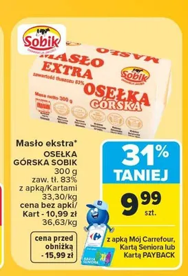 Masło ekstra Osełka Górska Sobik promocja w Carrefour Market