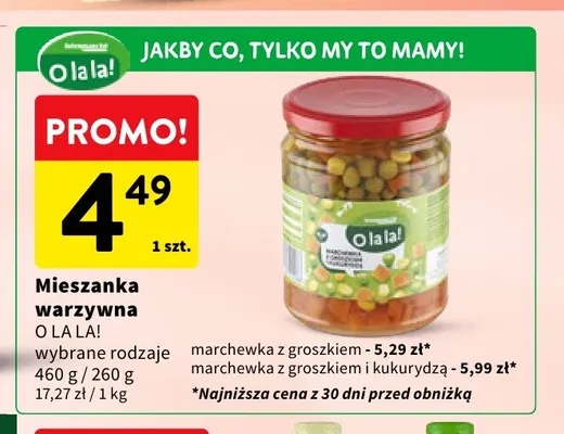 Mieszanka warzywna O la la! marchewka z groszkiem promocja w Intermarche