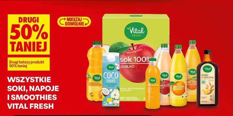 Soki, napoje i smoothies Vital Fresh DRUGI -50% promocja w Biedronka