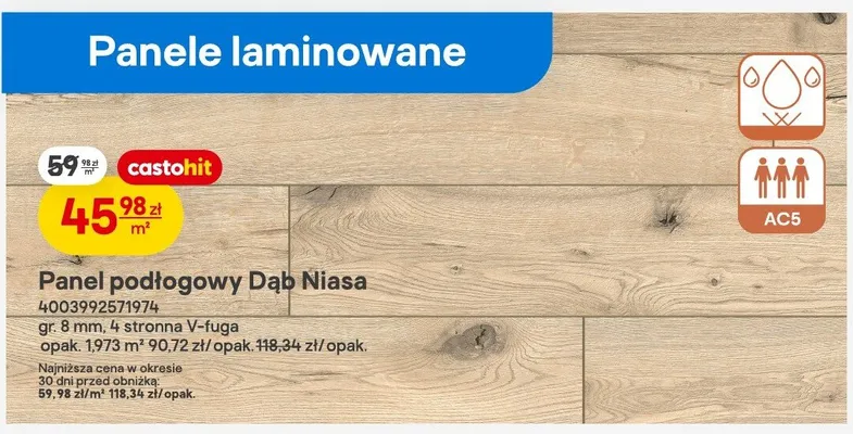 Panel podłogowy Dąb Niasa gr. 8mm 4 stronna V-fuga promocja w Castorama