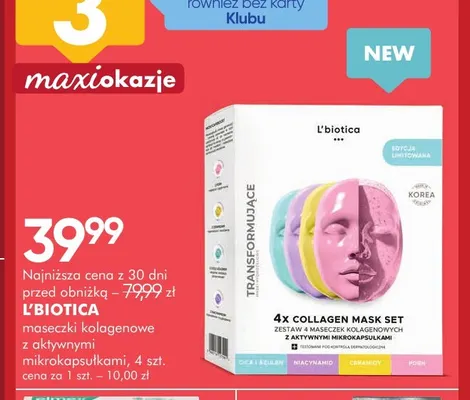 Maseczki kolagenowe z aktywnymi mikrokapsułkami L'biotica promocja w Super-Pharm
