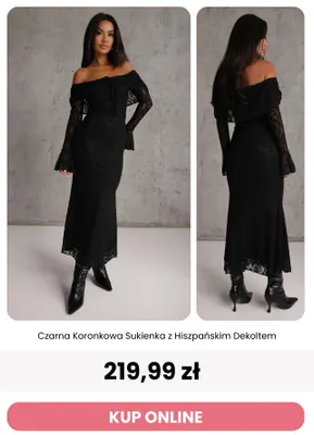 Czarna koronkowa sukienka z hiszpańskim dekoltem Renee promocja w Renee