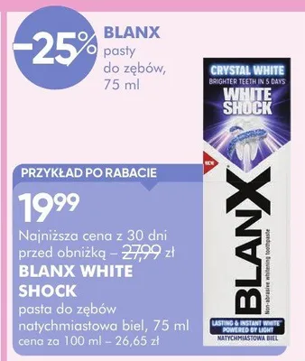 Pasta do zębów blanx white shock promocja w Super-Pharm