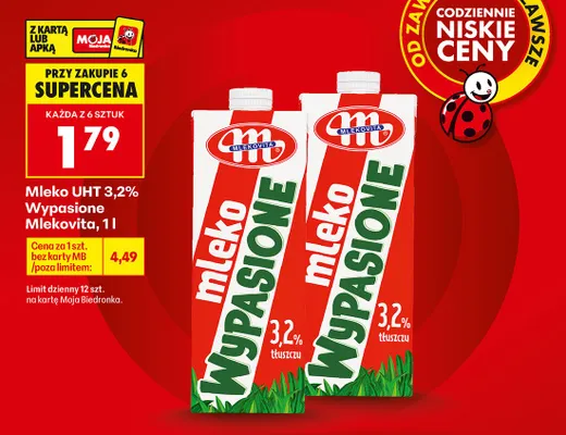 Mleko UHT 3,2% Wypasione Mlekovita promocja w Biedronka