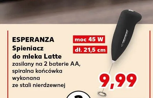 Spieniacz do mleka Latte ESPERANZA 45W 21,5cm promocja w Kaufland