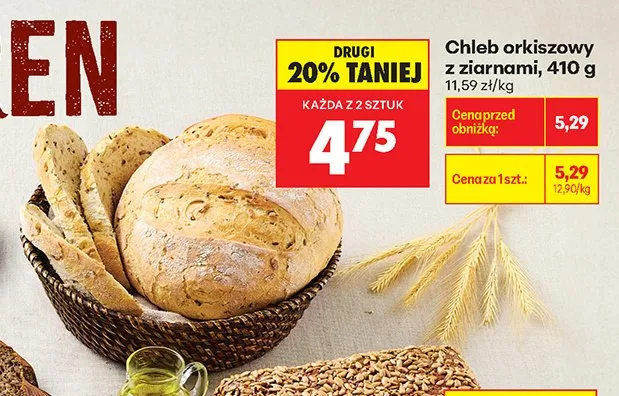 Chleb orkiszowy z ziarnami promocja w Biedronka