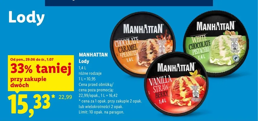 Lody Manhattan Vanilla Strawberry promocja w Lidl