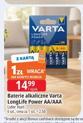 Baterie alkaliczne Varta LongLife Power AAA promocja w Leclerc