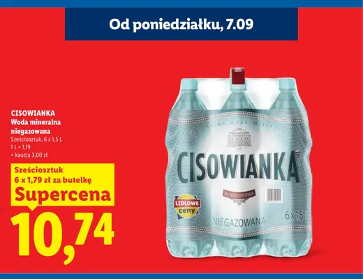 Woda mineralna niegazowana Cisowianka 6-pak promocja w Lidl