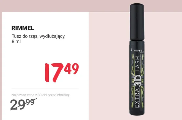 Tusz do rzęs RIMMEL Extra 3D Lash wydłużający promocja w Rossmann