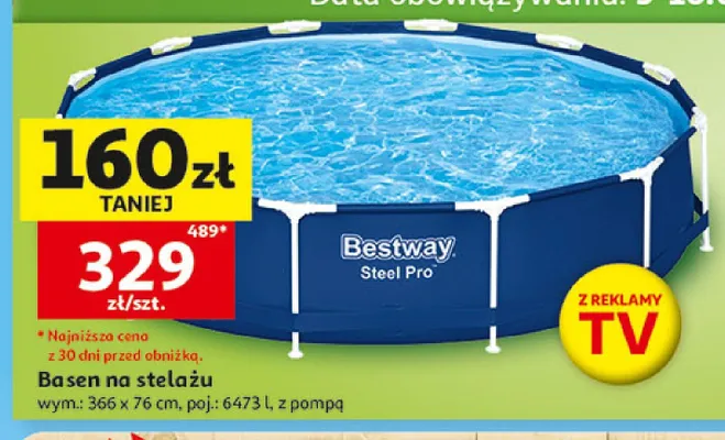 Basen na stelażu Bestway Steel Pro wym.: 366x76cm, poj.: 6473l, z pompą promocja w Auchan