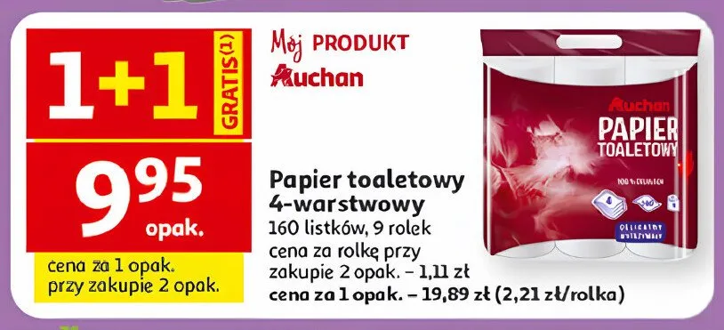 Papier toaletowy 4-warstwowy 160 listków Auchan promocja w Auchan