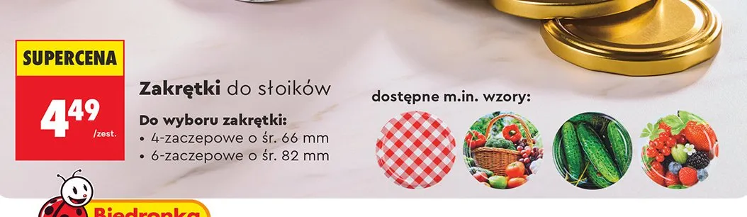 Zakrętki do słoików 6-zaczepowe śr. 82 mm promocja w Biedronka