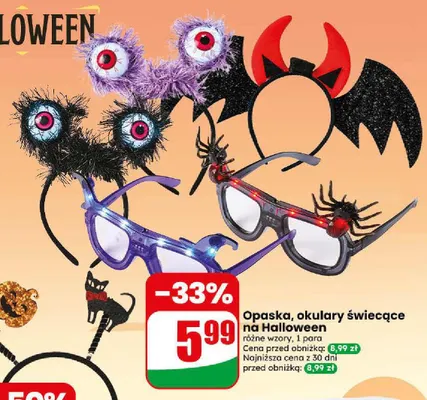 Opaska, okulary świecące na Halloween promocja w Dino