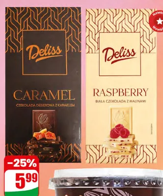 Biała czekolada z malinami Deliss promocja w Dino