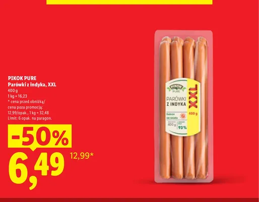 Parówki z indyka XXL Pikok Pure promocja w Lidl