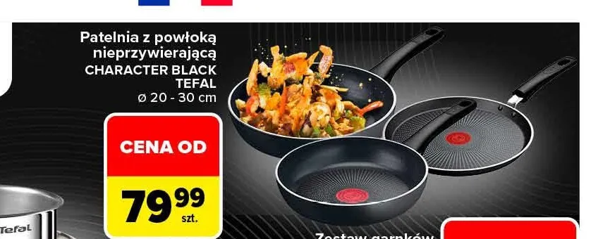 Patelnia z powłoką nieprzywierającą Character Black Tefal promocja w Carrefour