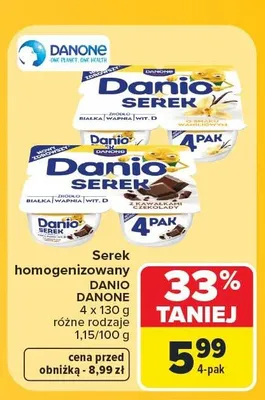 Serek homogenizowany Danio o smaku waniliowym Danone 4-pak promocja w Carrefour Market