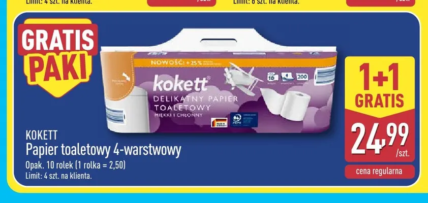 Papier toaletowy 4-warstwowy Kokett promocja w Aldi