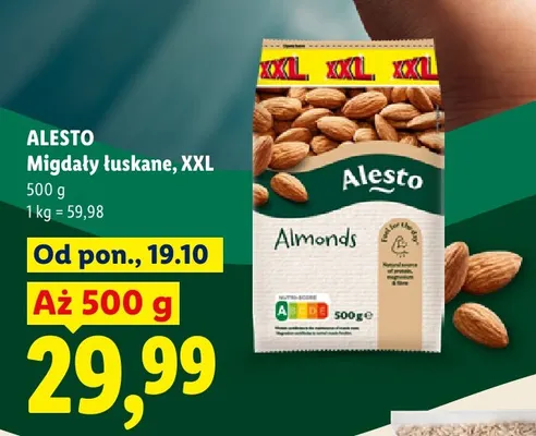 Migdały łuskane XXL Alesto promocja w Lidl