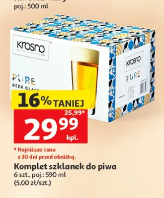 Komplet szklanek do piwa Krosno Pure 6-pak 590 ml promocja w Auchan