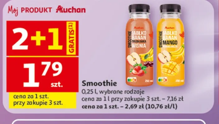 Smoothie Auchan jabłko banan mango pomarańcza promocja w Auchan