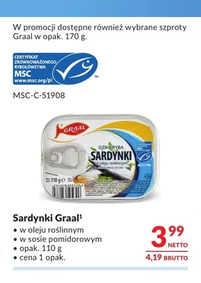 Sardynki Graal w sosie pomidorowym promocja w Makro