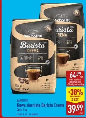 Kawa ziarnista Barista Crema Barissimo promocja w Aldi