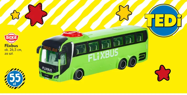 Autobus Flixbus Dickie Toys promocja w Tedi