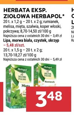 Herbata ekspresowa ziołowa Herbapol mięta promocja w Stokrotka