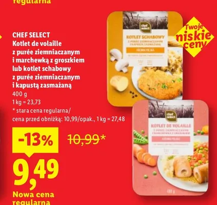 Kotlet de volaille z purée ziemniaczanym i marchewką z groszkiem Chef Select promocja w Lidl